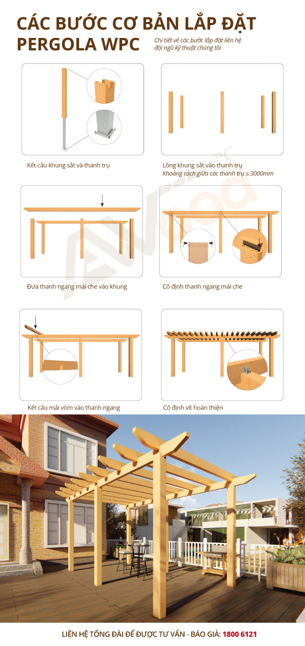 trụ cột làm gian hoa leo pergola
