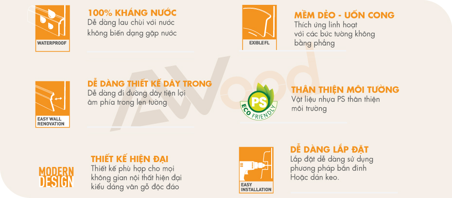 Tính năng len chân tường nhựa AWood