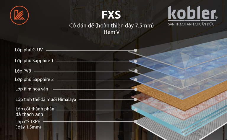 cấu tạo sàn thạch anh FXS Diamond Fancy 7.5mm
