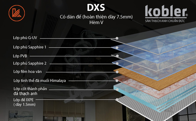 Cấu tạo sàn thạch anh DXS Diamion 7.5mm