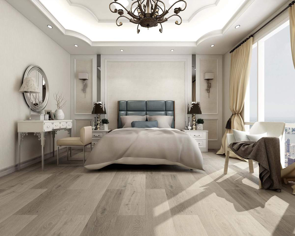 Phòng ngủ tràn đầy năng lượng cùng sàn gỗ công nghiệp.