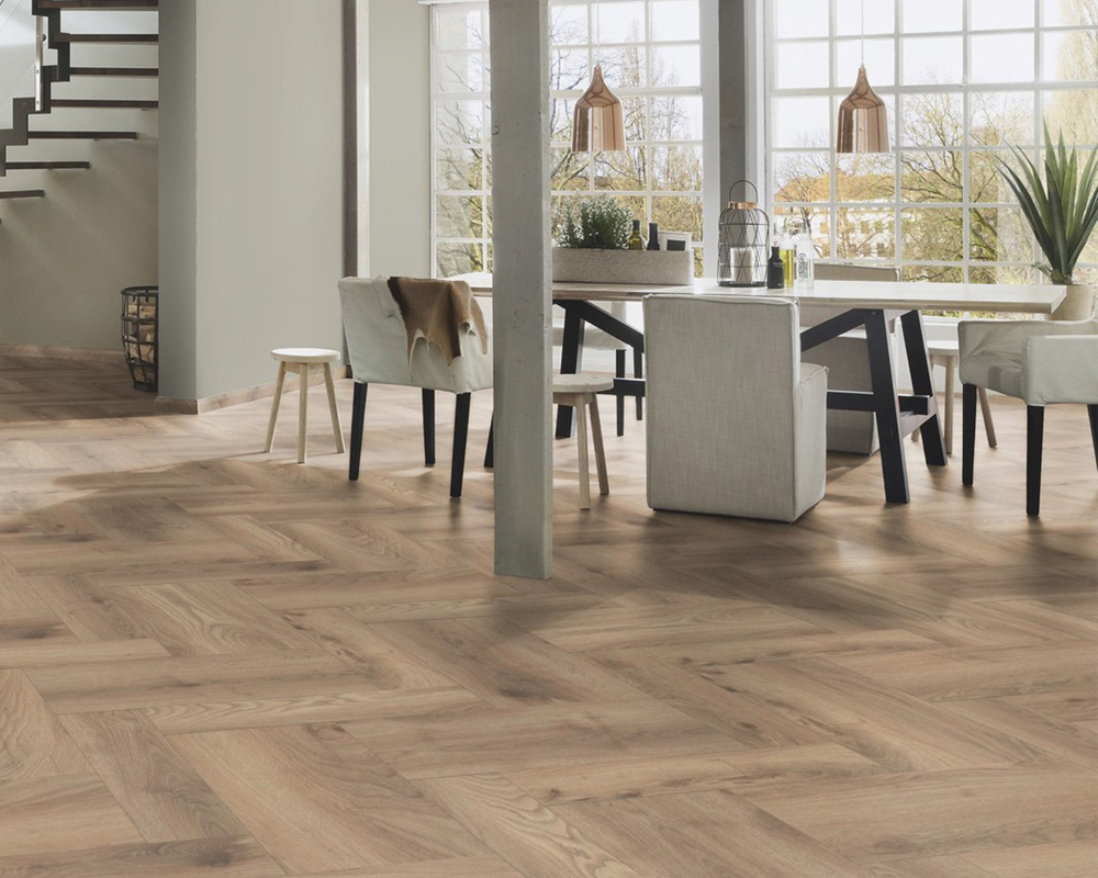 Sàn gỗ lắp xương cá cho không gian nội thất tiện nghi tinh tế. 