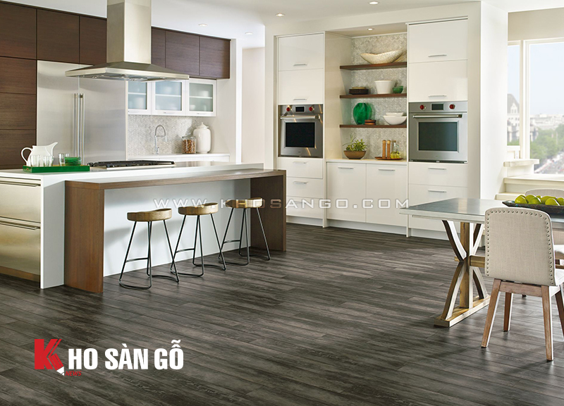 Sàn nhựa giả gỗ lót sàn phòng bếp
