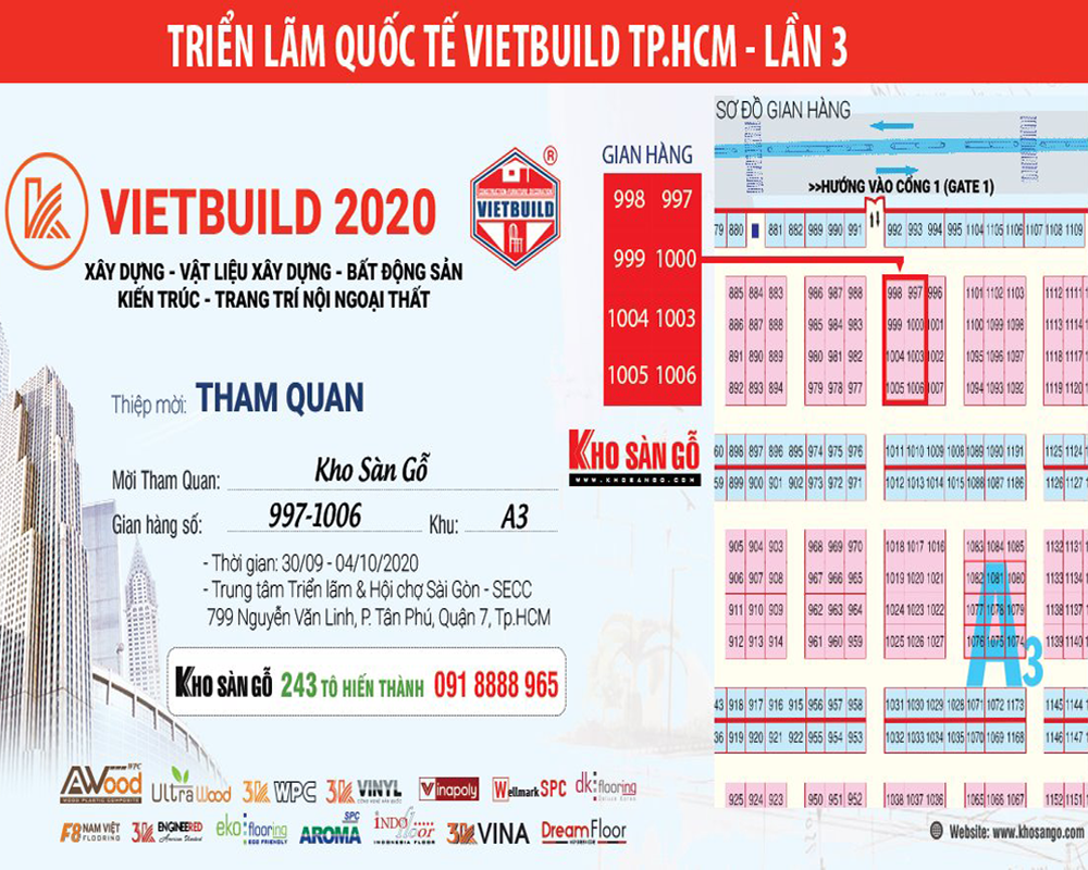 Vị trí gian hàng Kho sàn gỗ tại Triển lãm Quốc tế Vietbuild 2020.