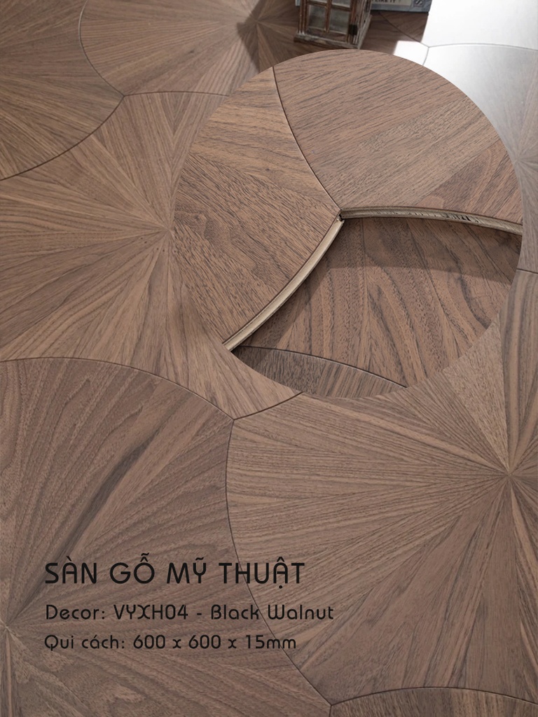 Sàn gỗ Mỹ Thuật Walnut - VYXH04 Kiểu Lá Sen