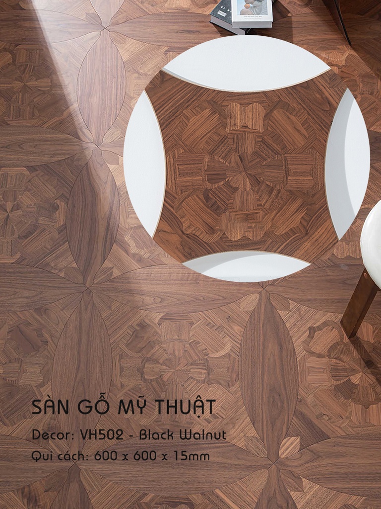 Sàn gỗ Mỹ Thuật Walnut- VH502 Kiểu Hoa Văn